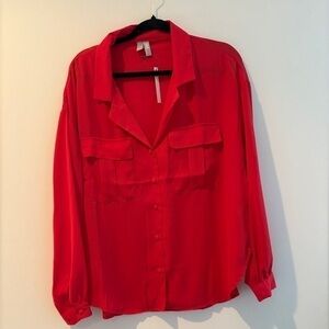 NWT ASOS Red Classic Button Down Chest Pockets Top Blouse Size 12